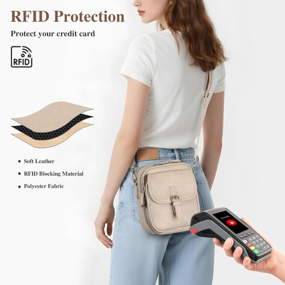 Apricot Grey Vegan Leather Crossbody Bag with RFID Wallet, Compact & Stylish for - Picture 3 of 8